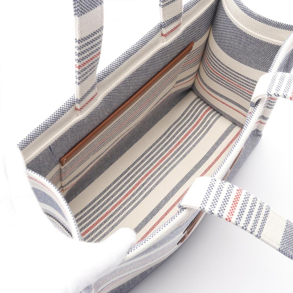 Celine Cabas Triomphe Tote Bag canvas leather white Navy Blue red - Picture 3 of 4